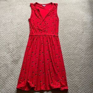 LeifNotes Red Sleeveless Dress – Tie‑Front V‑Neck – Elastic Waist – Size XS